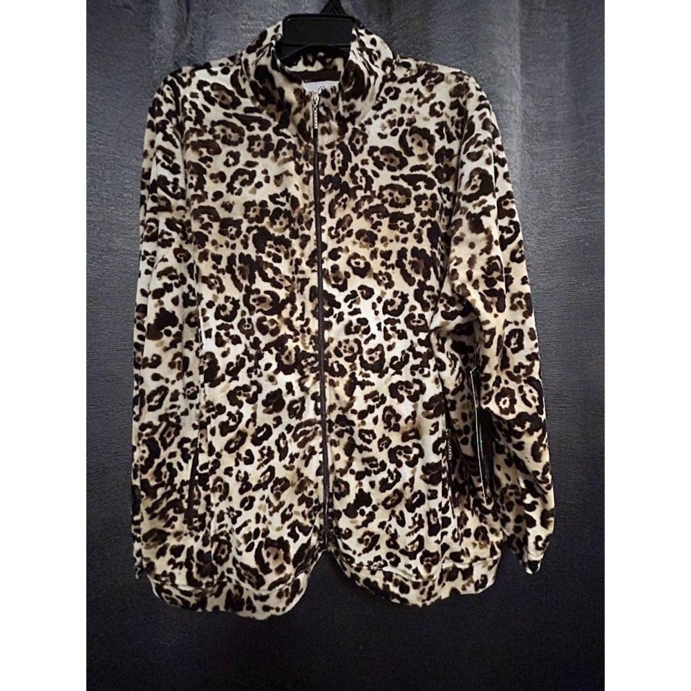 Onque Woman Leopard Print Jacket Zip Up Jacket 2X Women Tan Black‎
